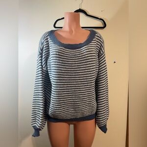 Emery Rose sweater Women’s size Medium scoop neck blue w/white stripes‎